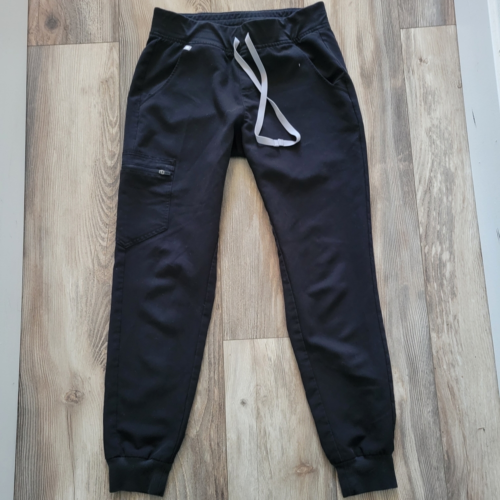 Figs Black Jogger Scrub Pants with Gray Drawstring